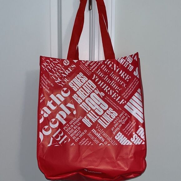 Lululemon Reusable Red White large printed Yoga Breath shopping Bag - Picture 1 of 1